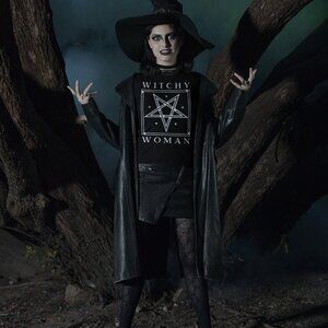 Handcrafted 'Witchy Woman' Black Cotton Shirt Small - 3XL